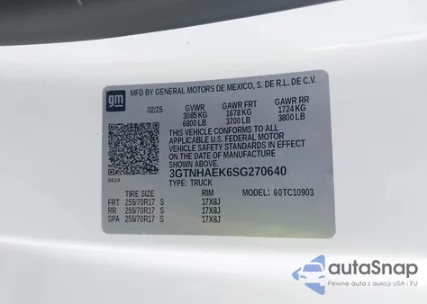 2025 GMC Sierra 1500 2Wd Long Box Pro z USA, uszkodzony, nr VIN 3GTNHAEK6SG270640